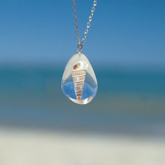resin jewelry seashell necklace - ocean beach nautical jewelry