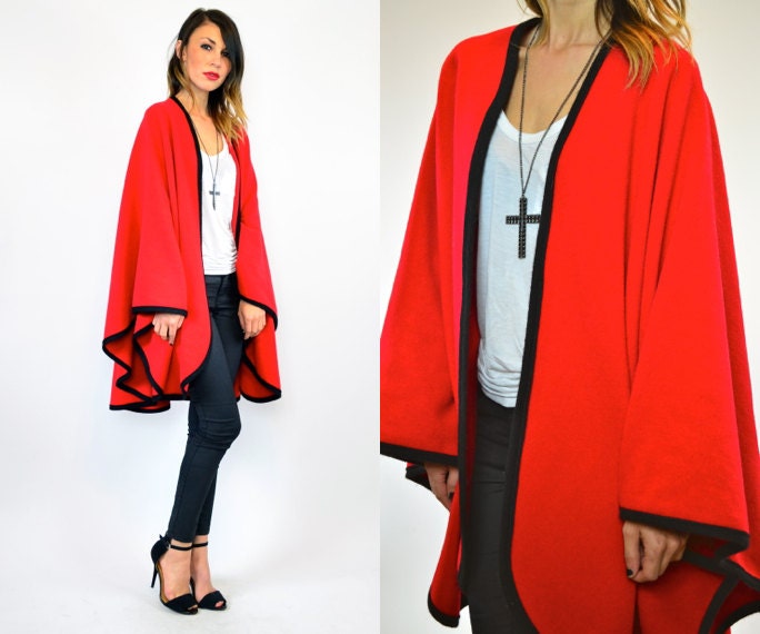 crimson VOLUMINOUS preppy cashmere COLORBLOCK mod CAPE coat, one size fits all