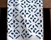 Tea Towel - Screen Printed - Navy Cross-Diamonds on Natural