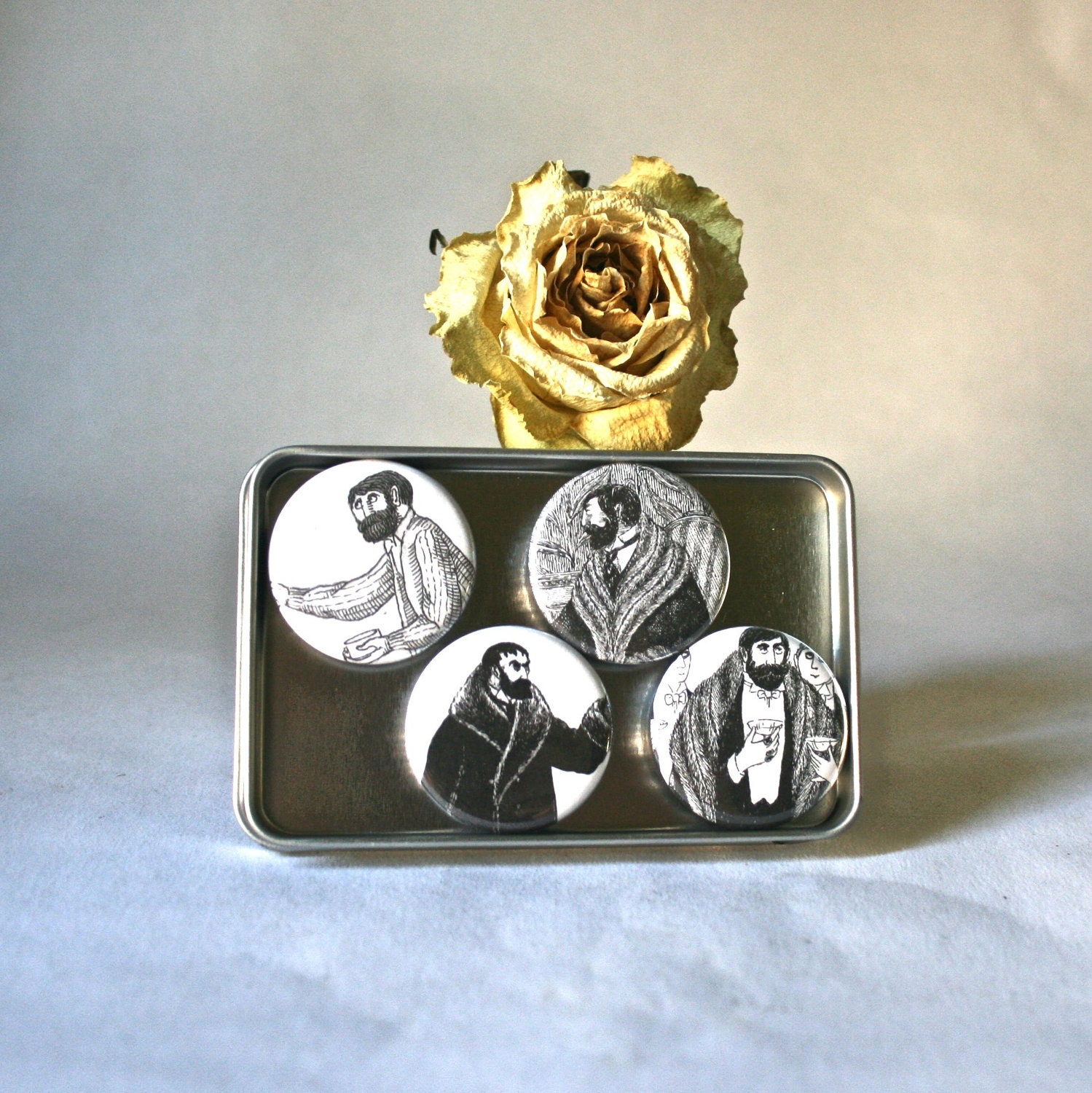 Bearded Men on Strong Magnets featuring the Drawings of Edward Gorey for Home Office Decor