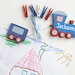 Children's  Artwork display hanger- Train - Blue and red wall art for boys - kids wall decor hangers, transportation wall art