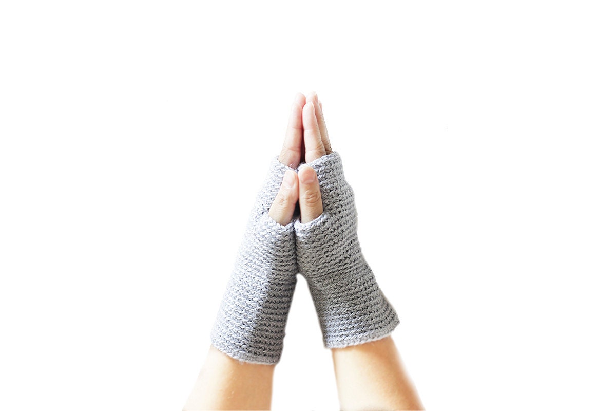 Grey Crochet fingerless gloves, crocheted