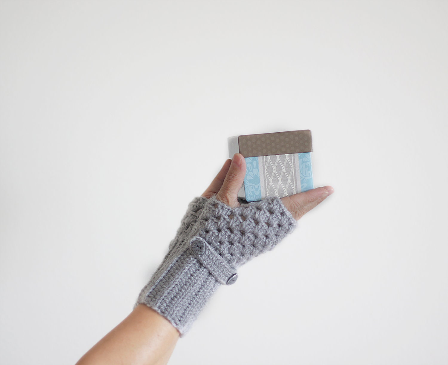Light Grey Fingerless Gloves - hand crocheted