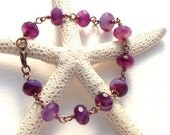 Wire Wrapped Bracelet.  Violet Red Banded Agate.