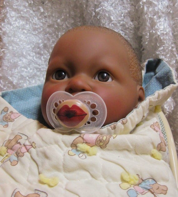 NEW Kissy Face with Darker Skintones- Hand Painted Custom Pacifier
