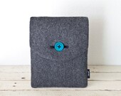 iPad Mini Case, iPad Mini Sleeve, iPad Mini Cover  - "Soul Sleeve" Padded with Pocket - Grey Eco Wool Blue
