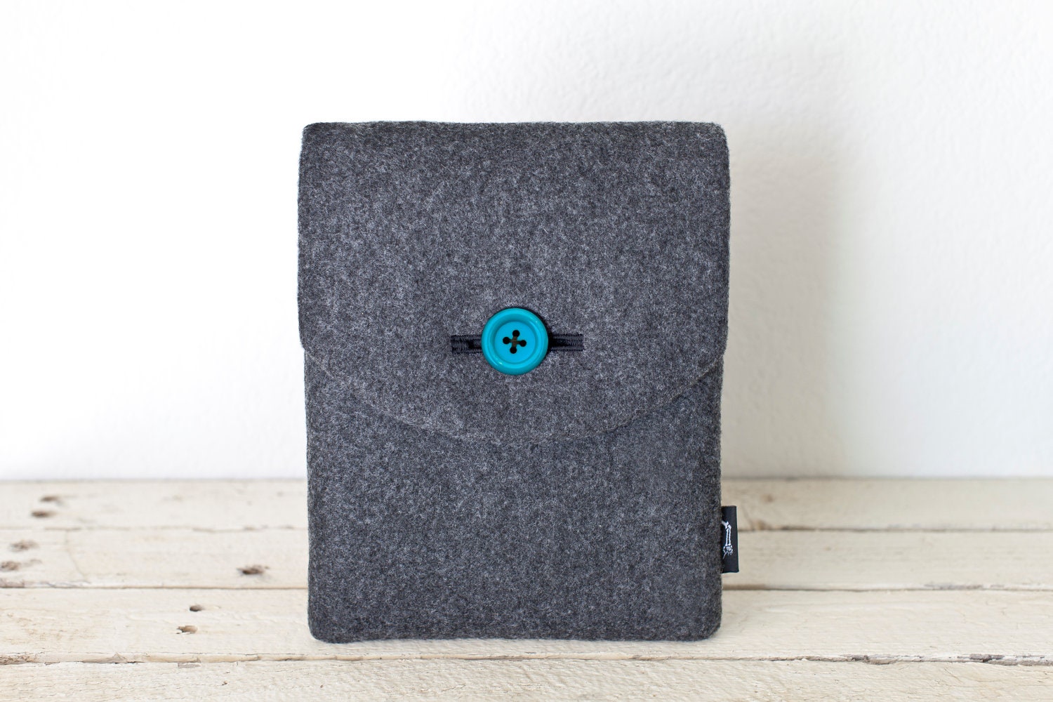 iPad Case, iPad Sleeve, iPad Cover - "Soul Sleeve" Padded with Pocket - Grey Eco Wool Blue