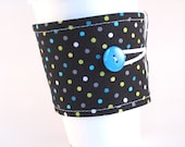 Reusable Coffee Sleeve Black Polka Dots, Fabric Coffee Cozy