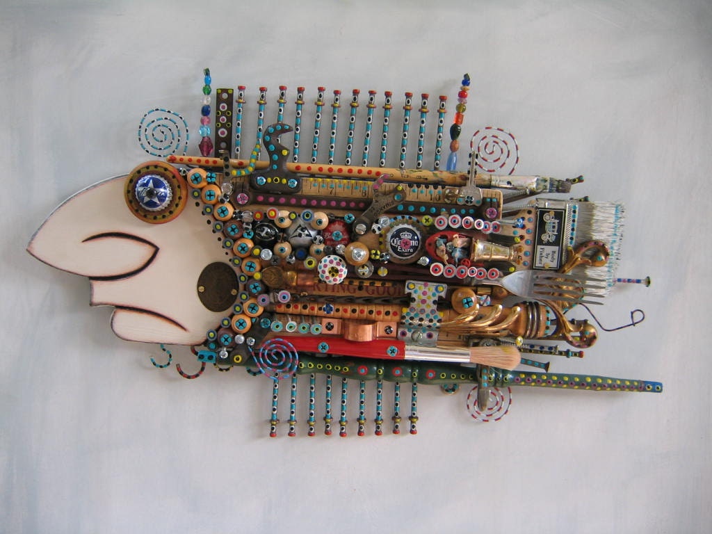 Toona Kasserole, Original Found Object Sculpture, Assemblage, Wall Art, by Fig Jam Studio