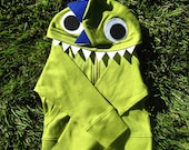 Organic Cotton Dragon Hoodie with Blue Spikes in size 2T