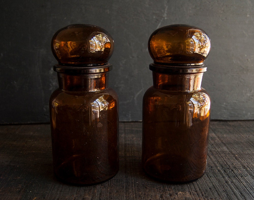 Amber Glass Apothecary Jars - Storage Bottle - Vintage Brown