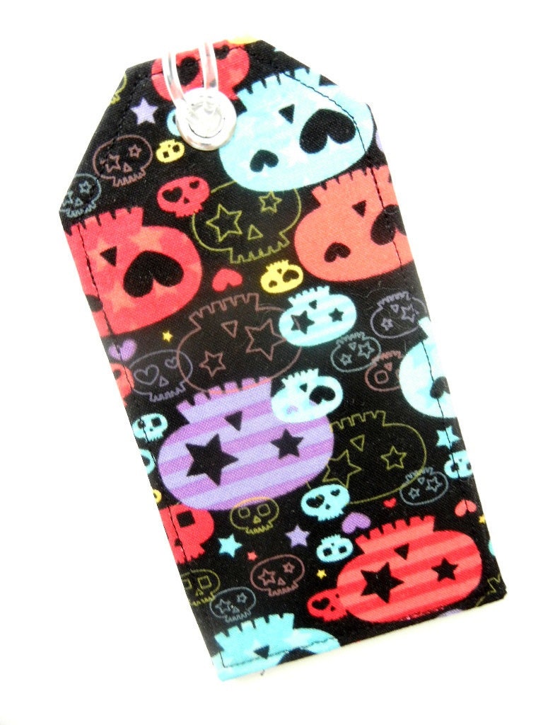 Teen or Kid Luggage Tag / Back Pack ID / Back to School- Rock n'Roll Skulls