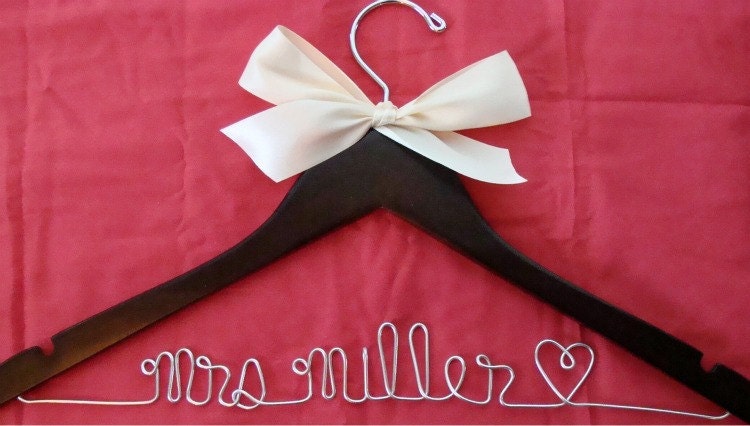 Wedding Hanger/ Brides Dress Hanger/ Bride/ Name Hanger/  47 ribbon colors