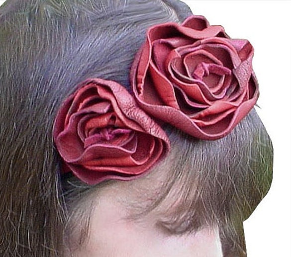 Leather Flower Headband, Choker or Belt Red
