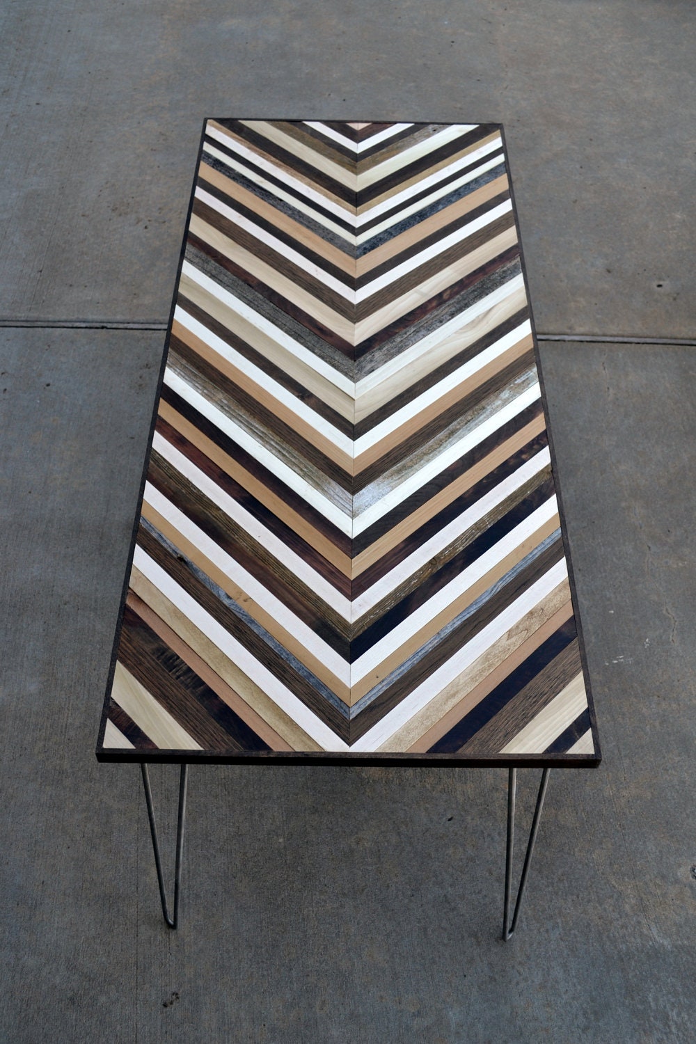 Chevron Desk with Hairpin legs - Wood Table - Reclaimed Wood table