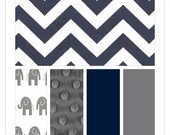 custom Crib Bedding, navy and grey