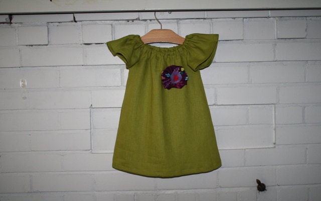 Children's Summer Linen Dress with Felt and Cotton Flower Pin - Size 4 yrs. Custom Sizes Available - 12M to 8yrs.