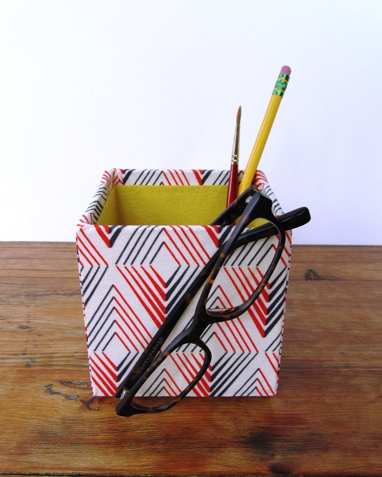 Fabric Wrapped Pencil Cup / Pencil Box, Craft Organizer for the Office, Studio, or Dorm