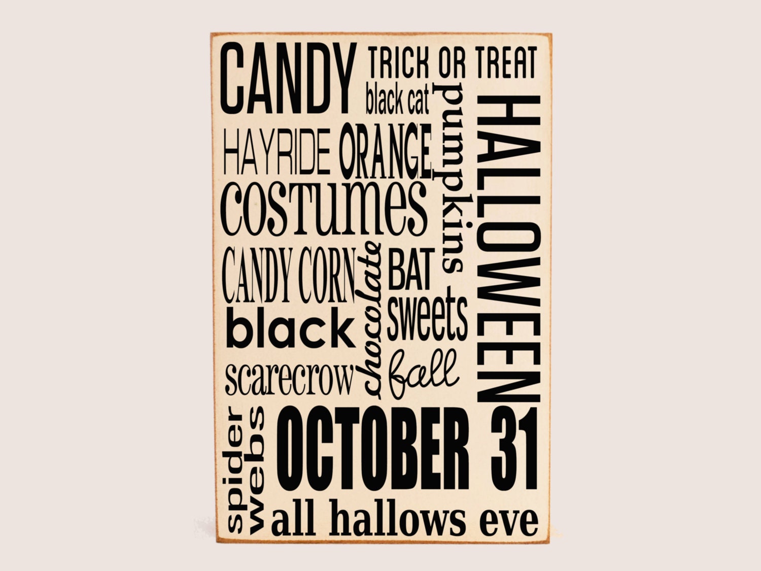 Halloween Subway Art -  Typography Word Art Wood Sign -  Your Choice of Color