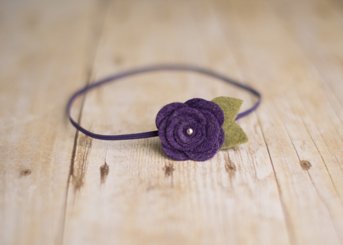 Felt Rose Flower Headband in Purple- NEWBORN Photography Prop