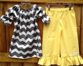 NEW... Charcoal Grey Chevron and Yellow Ruffle Pants.. BEAUTIFUL... size 6m-6y