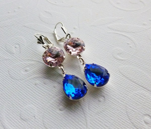 Rose Pink and Sapphire Earrings