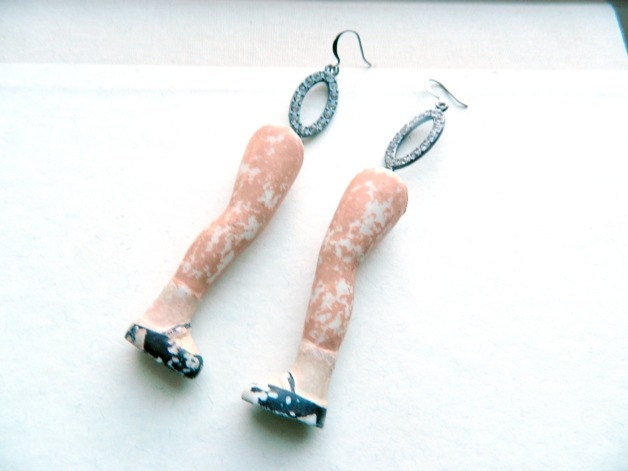 Body Part  Earrings Bisque Doll Repurposed Reuse Vintage One of A Kind Doll Part Earrings Spooky Oddities