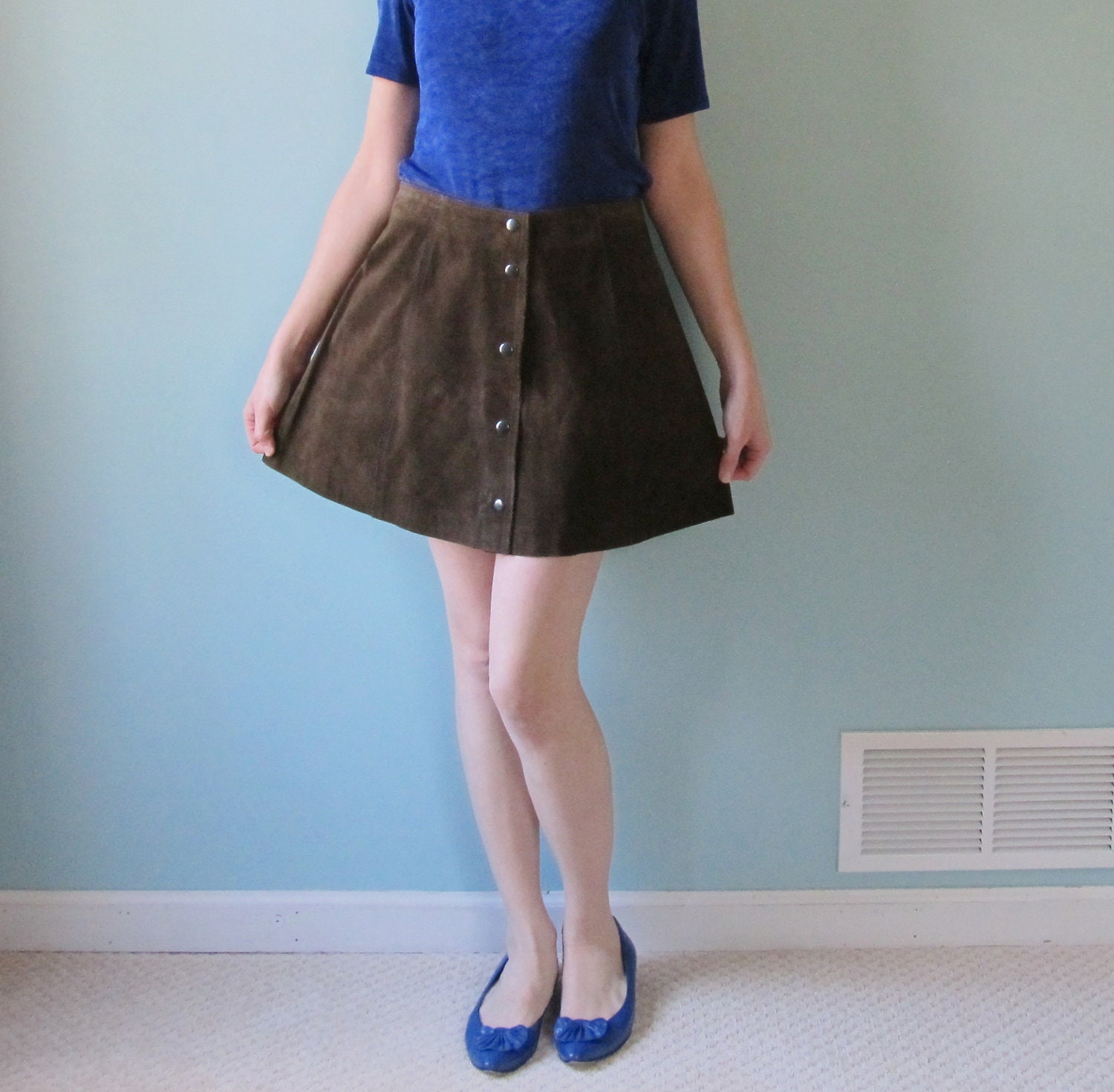 brown leather mini skirt small medium vintage