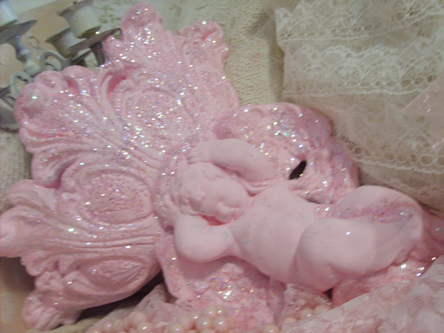 SHABBY CHIC ShabbyDazzle Princess Pink Cherub Wall Planter  Bridal   Marie Antoinette  Romantic Cottage Home Decor Ooh La La