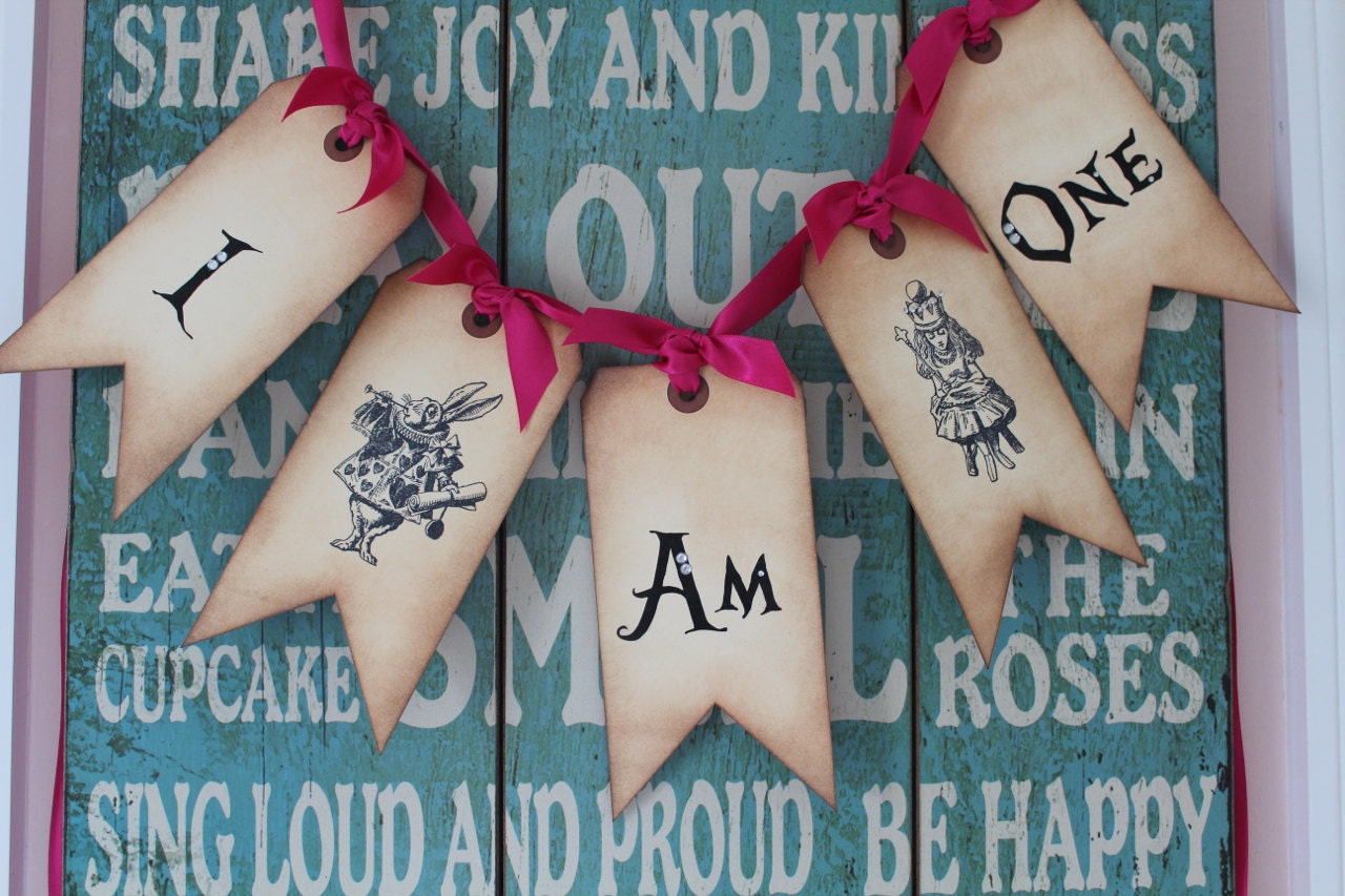 Vintage Inspired Alice in Wonderland Banner - I Am (age)