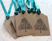 Vintage Inspired Holiday Gift Tags - Merry Christmas Tree - Set of 8