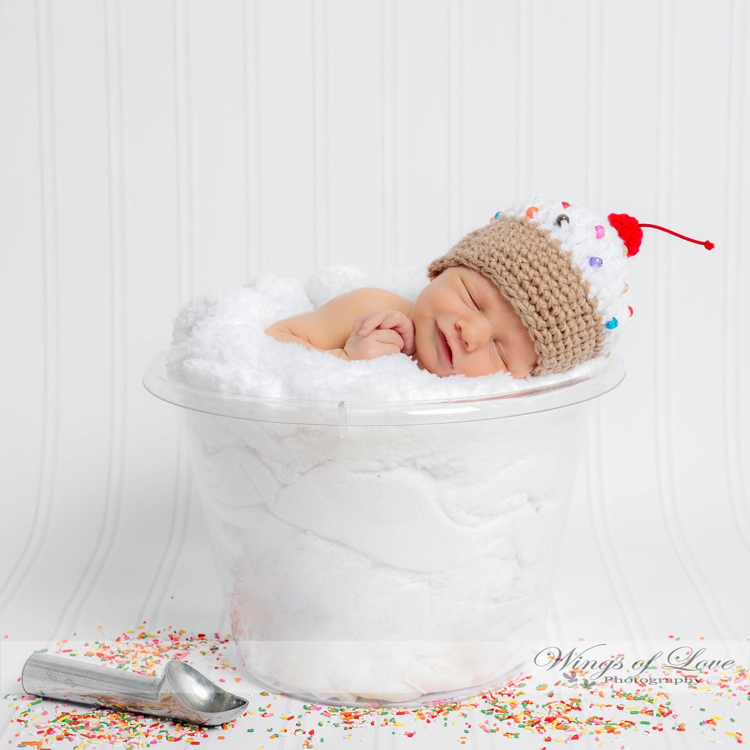 Crochet Newborn Hat - Photo Prop - Ice Cream Sunday