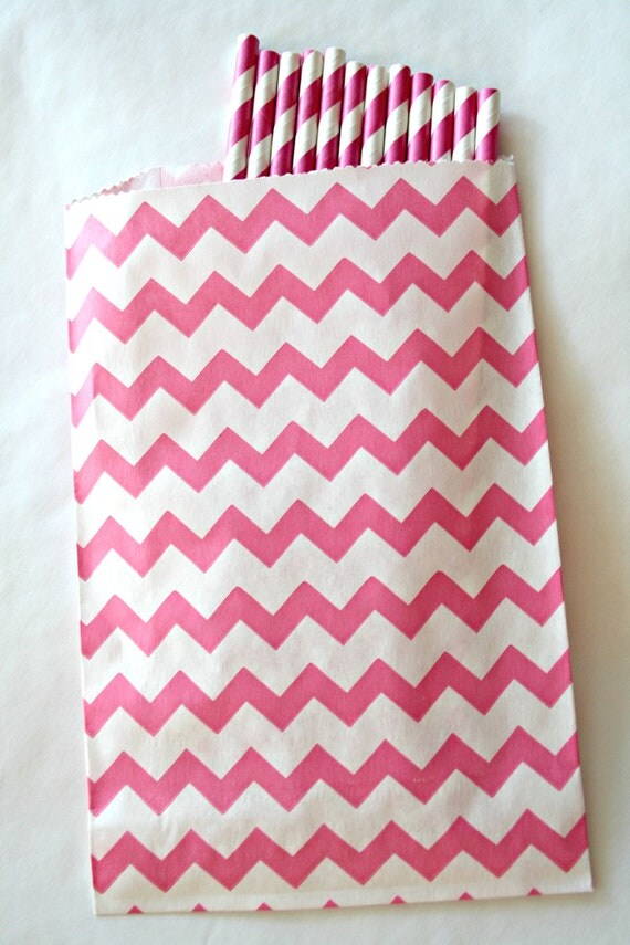 pink chevron favor bags ... 25 paper treat bags ... choose your color Il_570xn