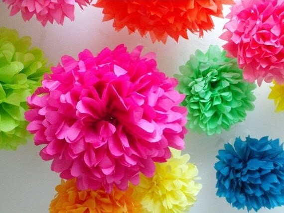 Party decorations ... 40 paper pom poms ... Pick Your Colors Il_570xn