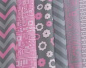 Fat Quarter Bundle: Six Pink Robot Circuit Board Fabrics