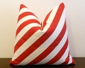 SALE- Decorative Pillow Cover- Stripes- Red- White- 18x18"