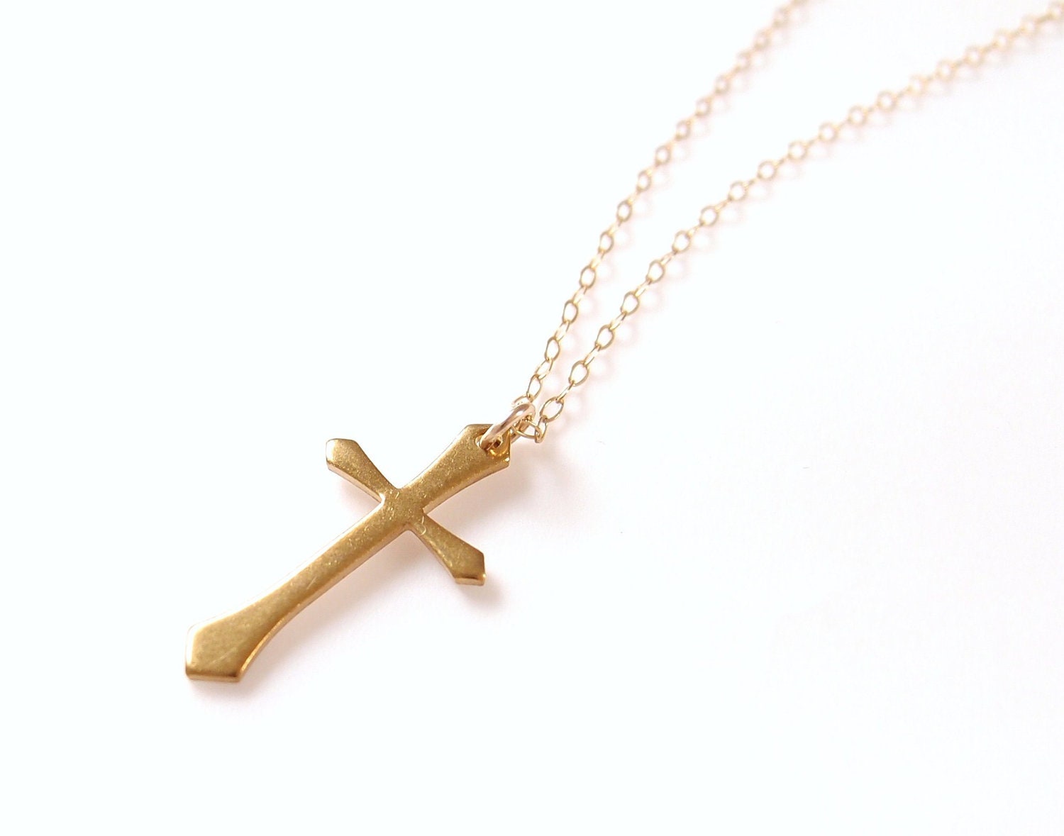Guardian - Gold Cross Necklace - Brass Cross on Gold Filled Chain - Modern Minimal Jewelry