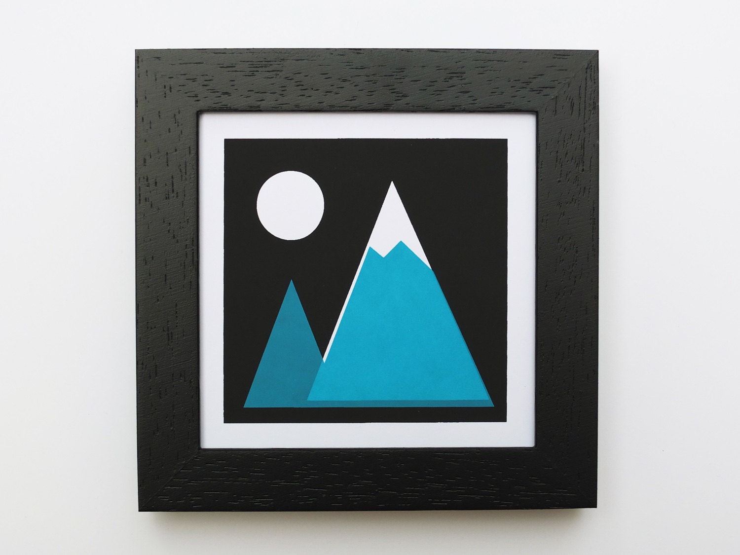 Framed Screen Print, Mountains, 9x9 cm