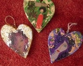 Whimsical artful hearts- handmade hanging ornaments- all year decoration Pack of three