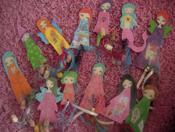mix pack of 15 paper dolls laminated bookmarks with ribbons