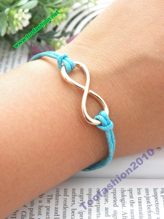 SALE Pretty retro gold karma infinity with blue rope hand chain bracelet pendant jewelry punk style