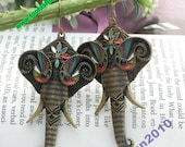 Pretty retro copper colorful elephant head earrings vintage style