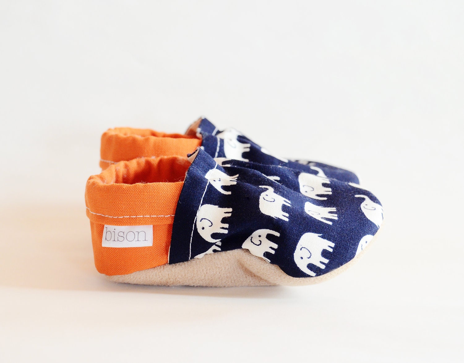 Elephants Parade Bison Booties Size 0 to 6 Months newborn orange navy blue baby bootys slippers socks shoes