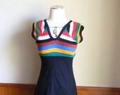 70s dress colorful striped boho sweater knit S M