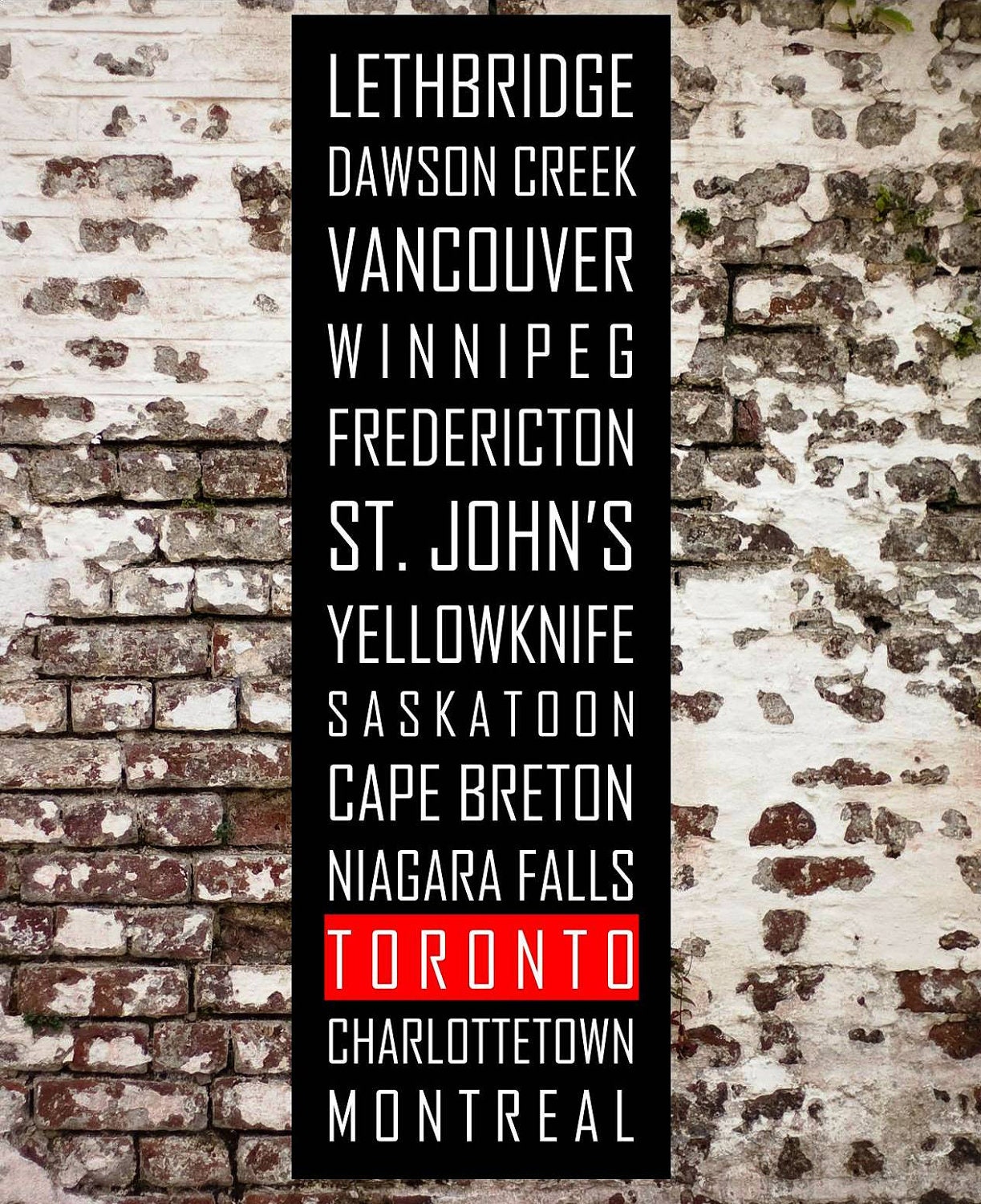 CANADIAN CITIES Subway Roll Sign, Bus, Tram Scroll Vintage Style Destination Art Print on Styrene 12x36
