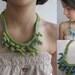 Crocheted reversible necklace - green and blue necklace - fiber fringes necklace, bohemian, boho chic