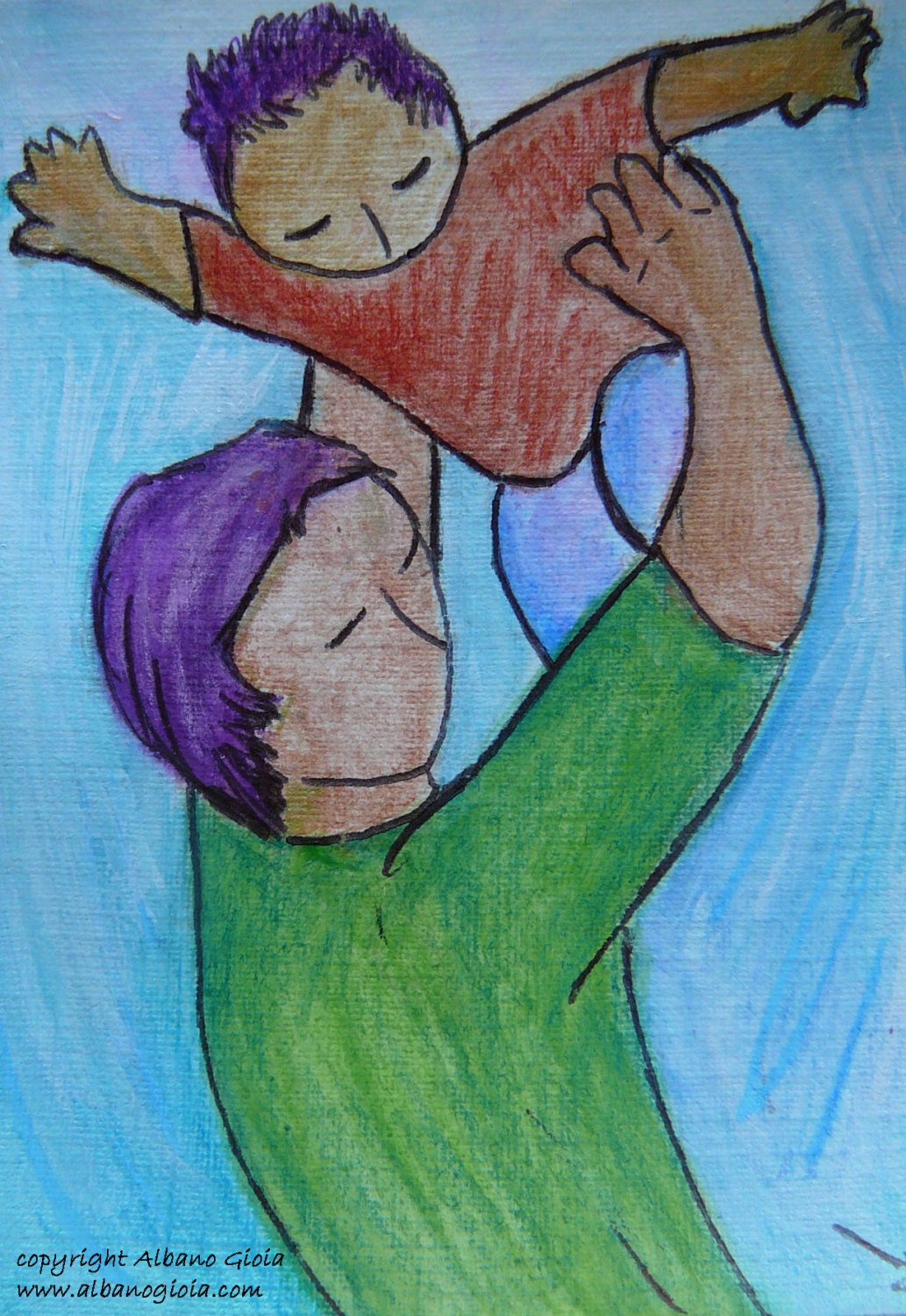 Father's day special art Fatherhood ACEO "Daddy's make me fly" Mixed media by Gioia Albano