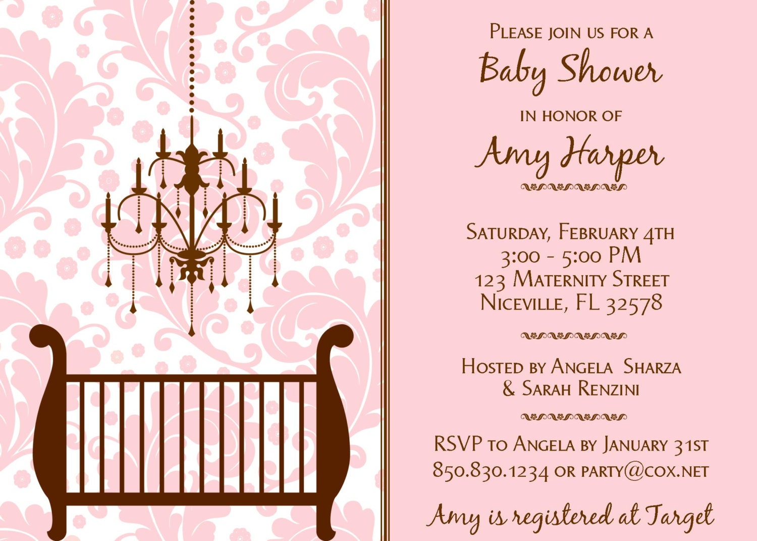 Pink & Brown Damask Baby Shower Invitation Girl DIY Printable Il_170x135