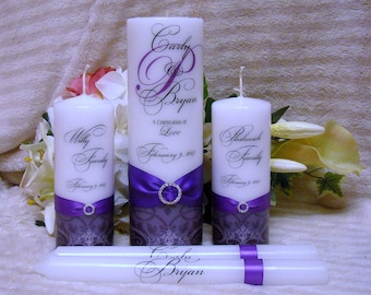 Unity Candle Set Personalized Flourish Design - 10 colors available