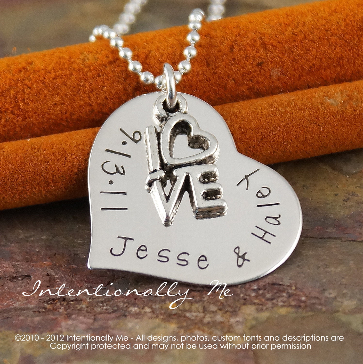 Hand Stamped Necklace - Personalized Jewelry-  Love Date Heart Necklace (Anniversary Necklace)